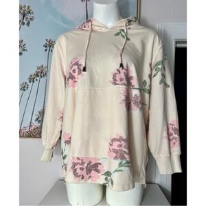 Keren Hart Beige Pink Floral Rose Vintage Tint Pullover Hoodie Plus Size 1X